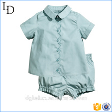 Summer cotton hot sale girls clothing aqua floral ruffle short set children clothes wholesale